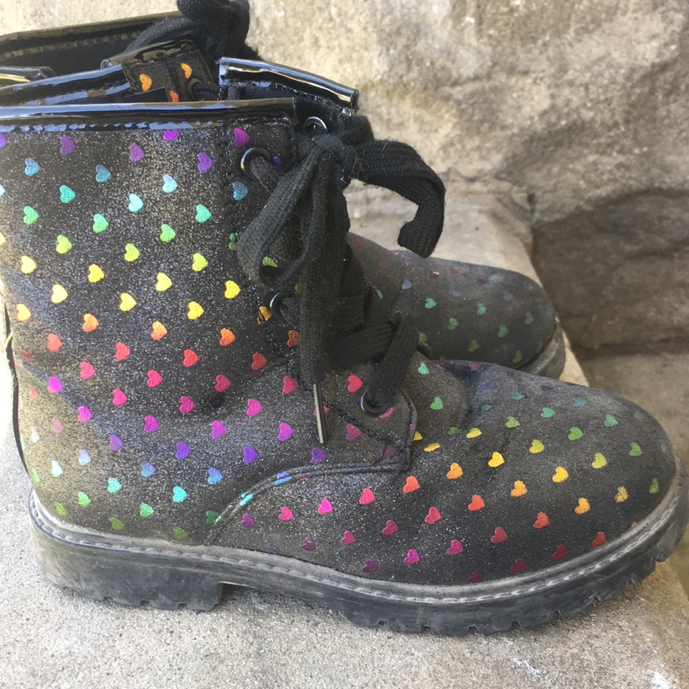 Girls Glitter Heart Fabric Boot Size 1 - Picture 3 of 10